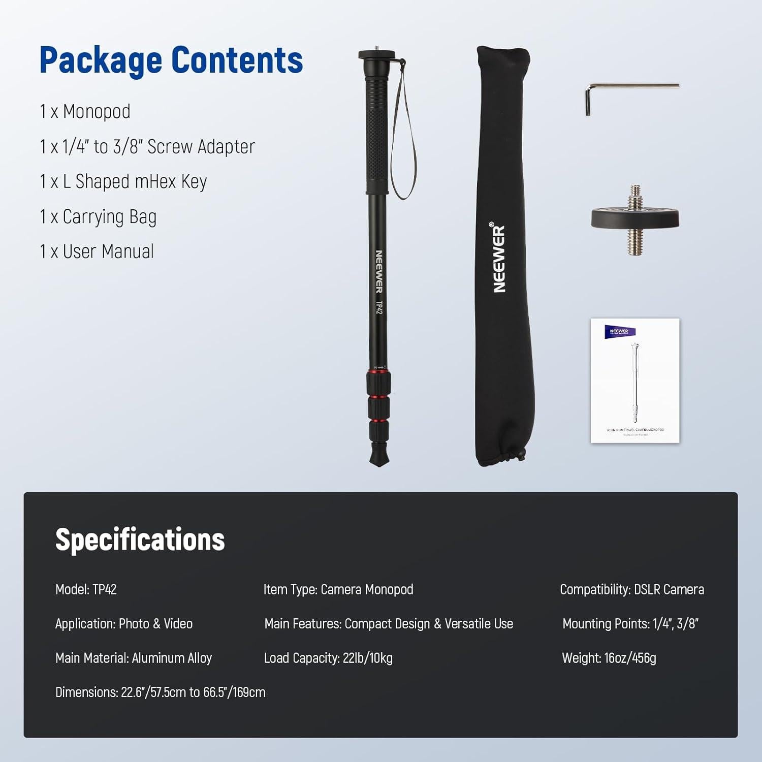 Monopie NEEWER TP42 de Aluminio 66.5" para Cámara DSLR