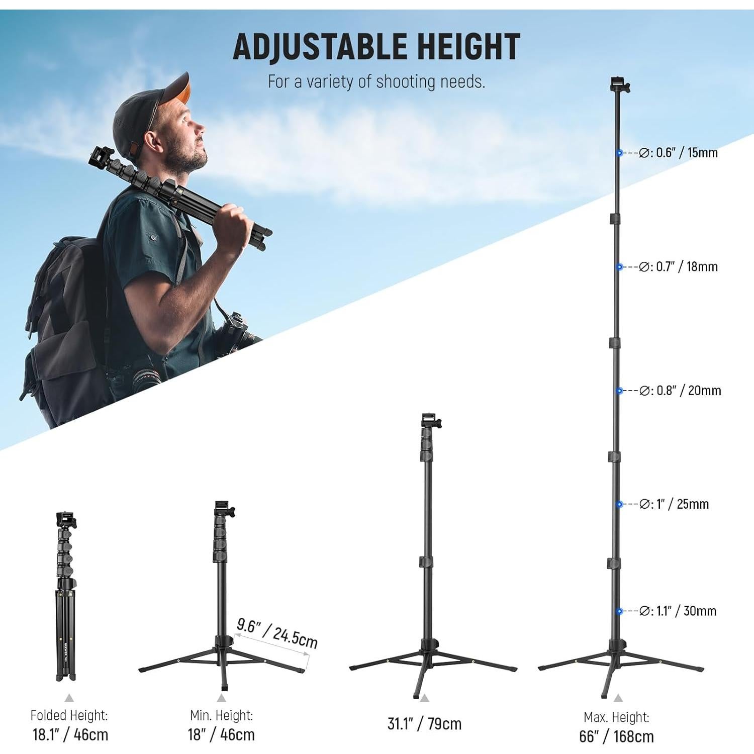 Trípode NEEWER para Teléfono y Cámara 167.64 cm con Control Remoto