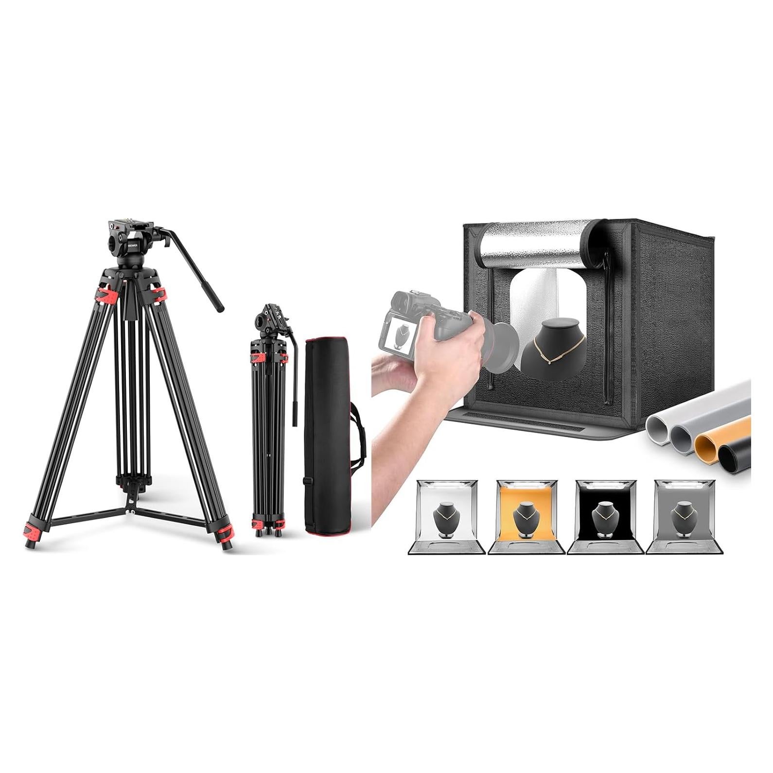 Trípode de Video NEEWER TP37 187cm con Cabeza Fluida y Luz