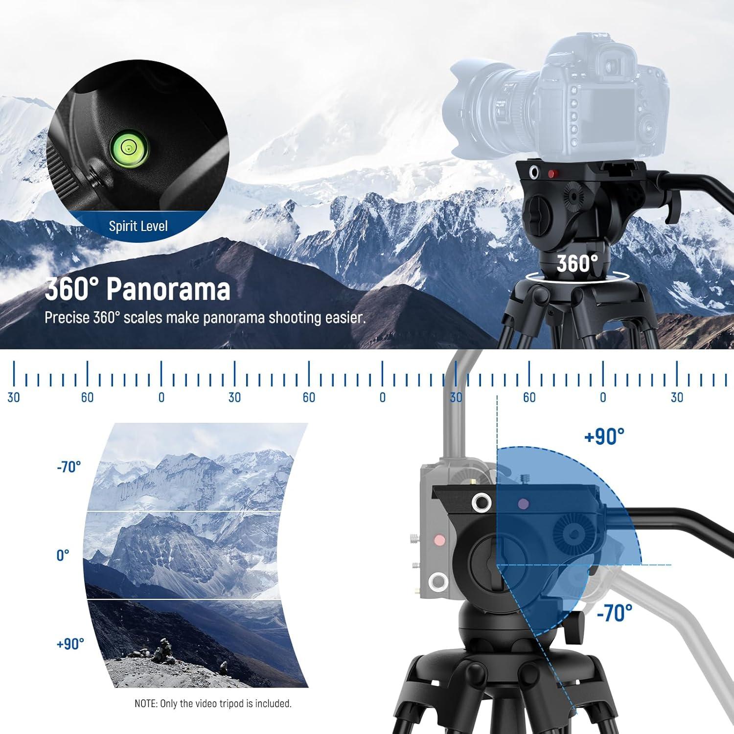 Trípode de Video NEEWER TP37 187cm con Cabeza Fluida y Luz