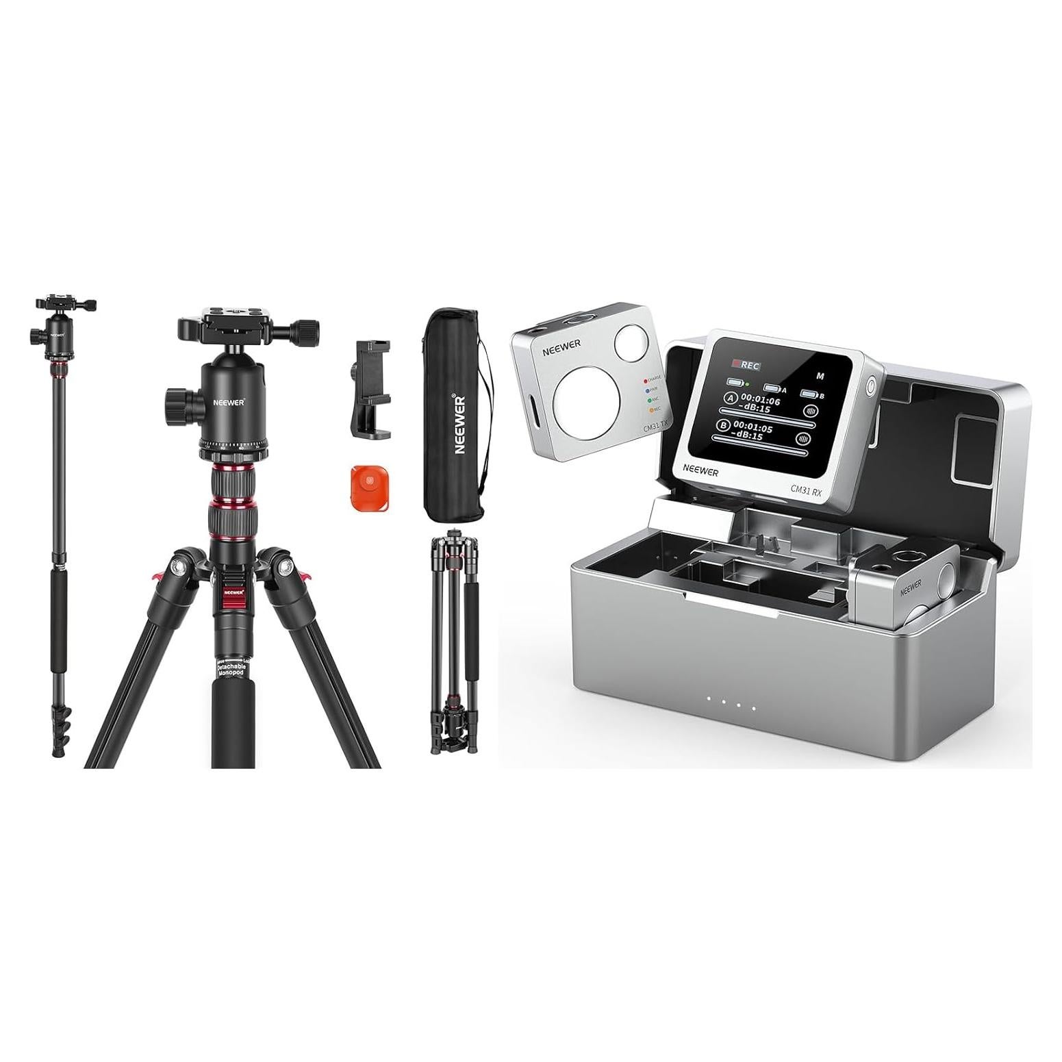 Trípode de Cámara Neewer 197cm con Soporte para Teléfono y Control Remoto