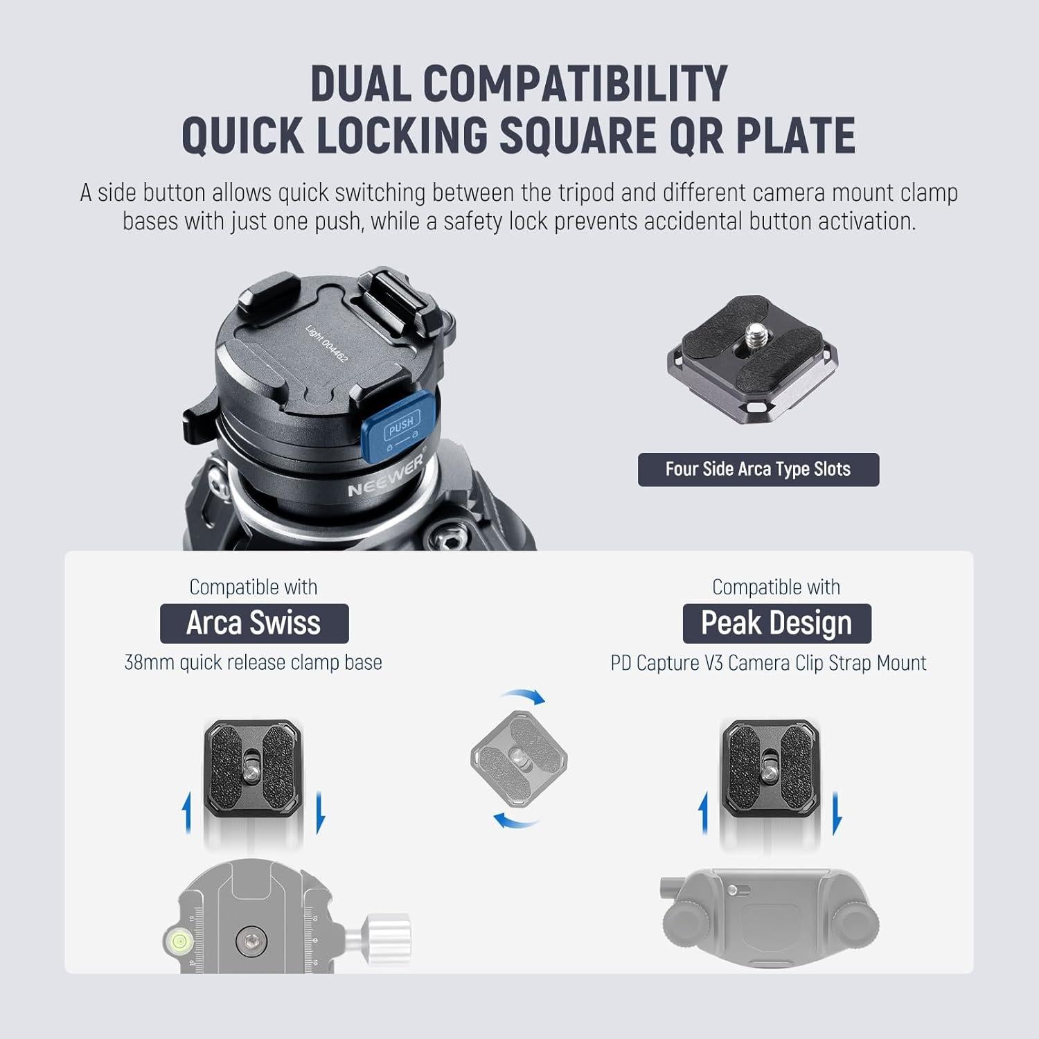 NEEWER LITETRIP LT32 62" Travel Tripod Carbon Fiber with ±15° Leveling Base, Detachable Center Axis, Fast Flip Buckle, 360° Pan Arca Type QR Plate Compatible with PD