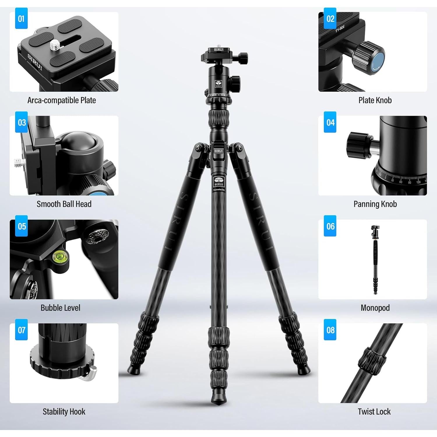 Trípode de Cámara SIRUI Traveler 7C 165.9 cm Fibra Carbono