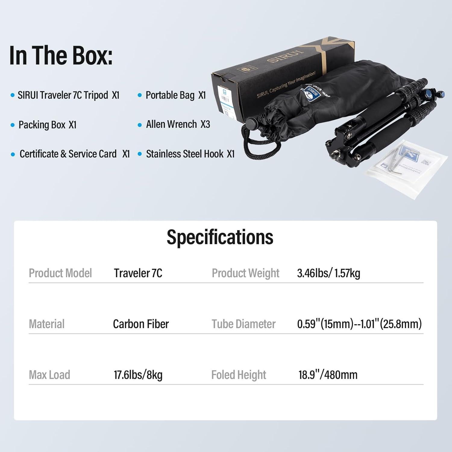 Trípode de Cámara SIRUI Traveler 7C 165.9 cm Fibra Carbono