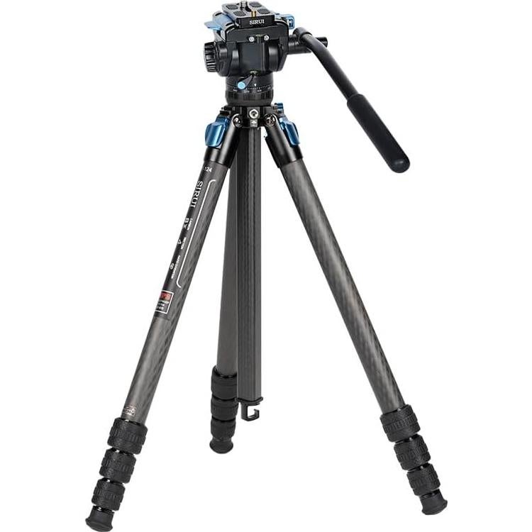 ST-124+VA-5 Carbon Fiber Tripod with Fluid Video Head, Triangular Centre Column, Waterproof,4 Sections, 62.2inch, Load 6.61lbs