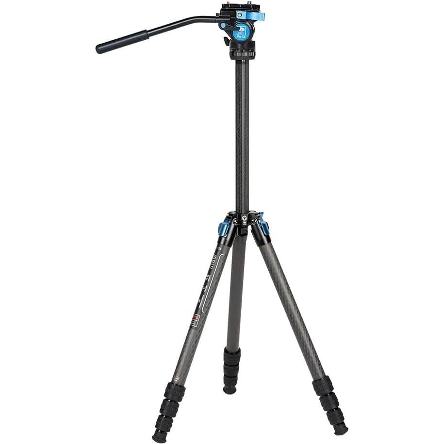 ST-124+VA-5 Carbon Fiber Tripod with Fluid Video Head, Triangular Centre Column, Waterproof,4 Sections, 62.2inch, Load 6.61lbs