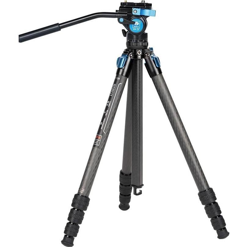ST-124+VA-5 Carbon Fiber Tripod with Fluid Video Head, Triangular Centre Column, Waterproof,4 Sections, 62.2inch, Load 6.61lbs