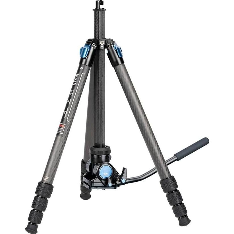 ST-124+VA-5 Carbon Fiber Tripod with Fluid Video Head, Triangular Centre Column, Waterproof,4 Sections, 62.2inch, Load 6.61lbs