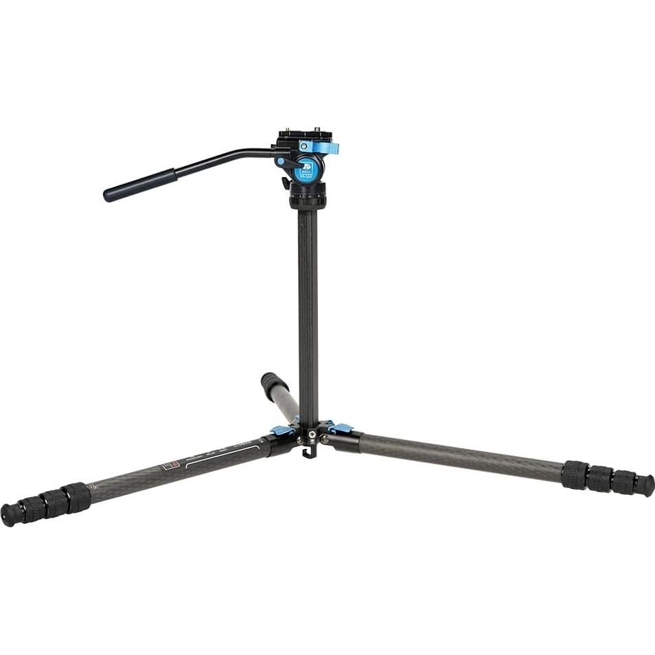 ST-124+VA-5 Carbon Fiber Tripod with Fluid Video Head, Triangular Centre Column, Waterproof,4 Sections, 62.2inch, Load 6.61lbs