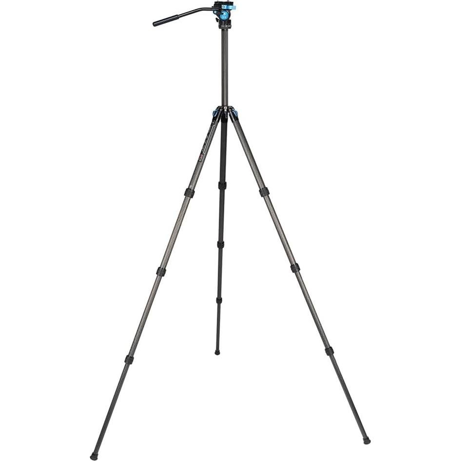 ST-124+VA-5 Carbon Fiber Tripod with Fluid Video Head, Triangular Centre Column, Waterproof,4 Sections, 62.2inch, Load 6.61lbs