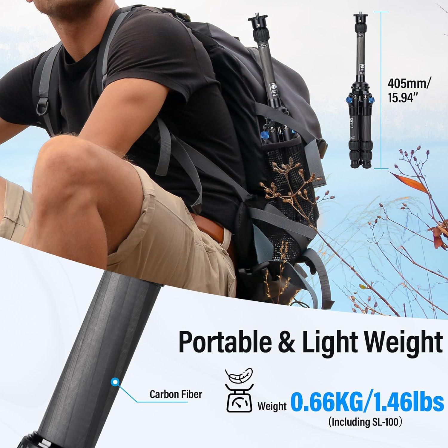 Trípode Mini de Viaje SIRUI AM-223+SL-100 Fibra de Carbono 66cm