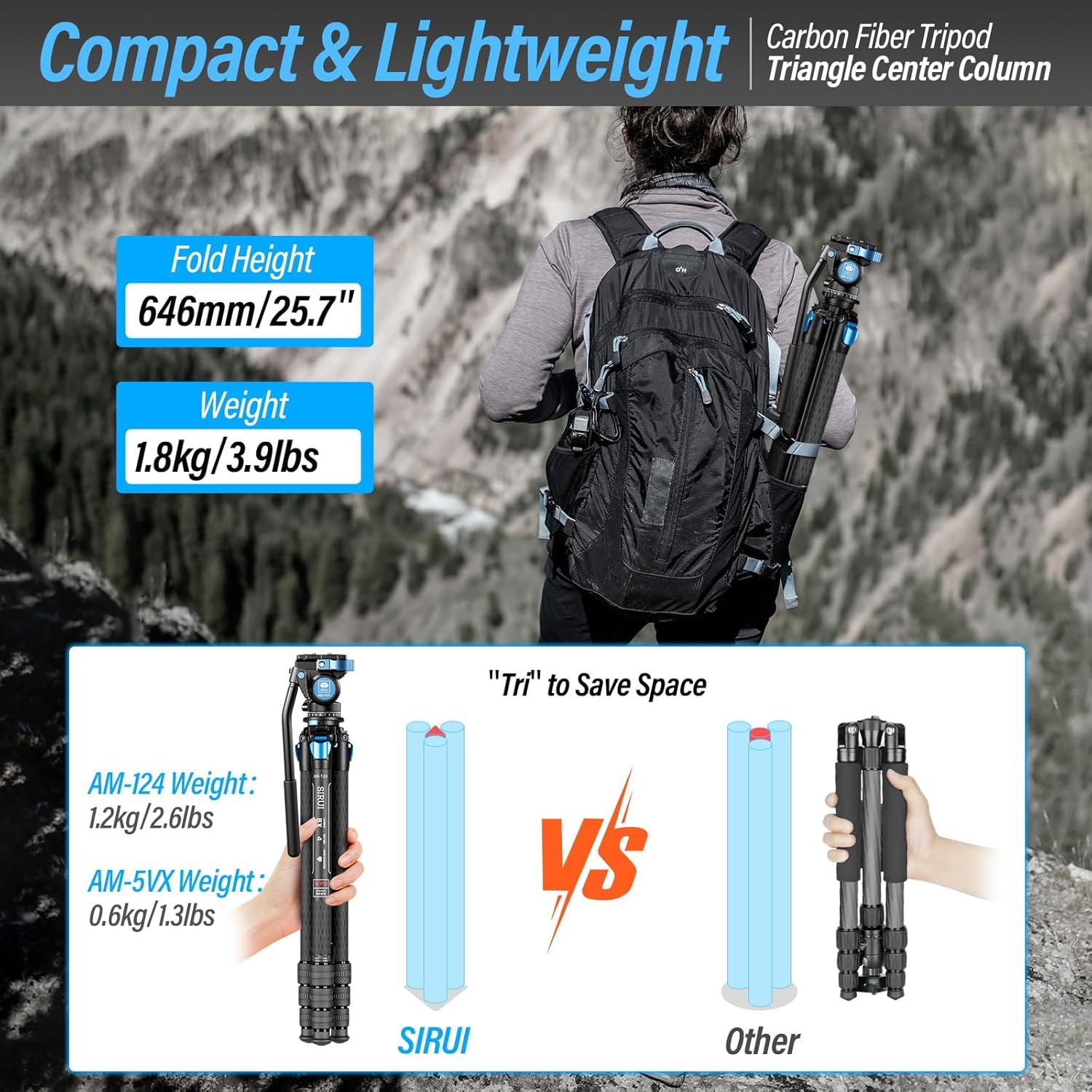 Trípode de Fibra de Carbono SIRUI AM-124 con Cabezal Fluido