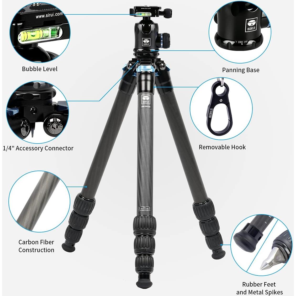 SIRUI AM-284 Camera Tripod Carbon Fiber Professional Tripod with K20X Ball Head Load 55lb (AM-284+K20X)
