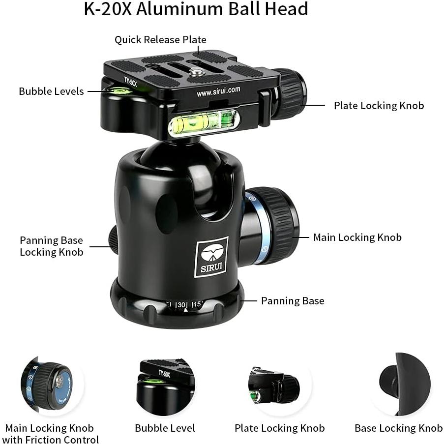 SIRUI AM-284 Camera Tripod Carbon Fiber Professional Tripod with K20X Ball Head Load 55lb (AM-284+K20X)