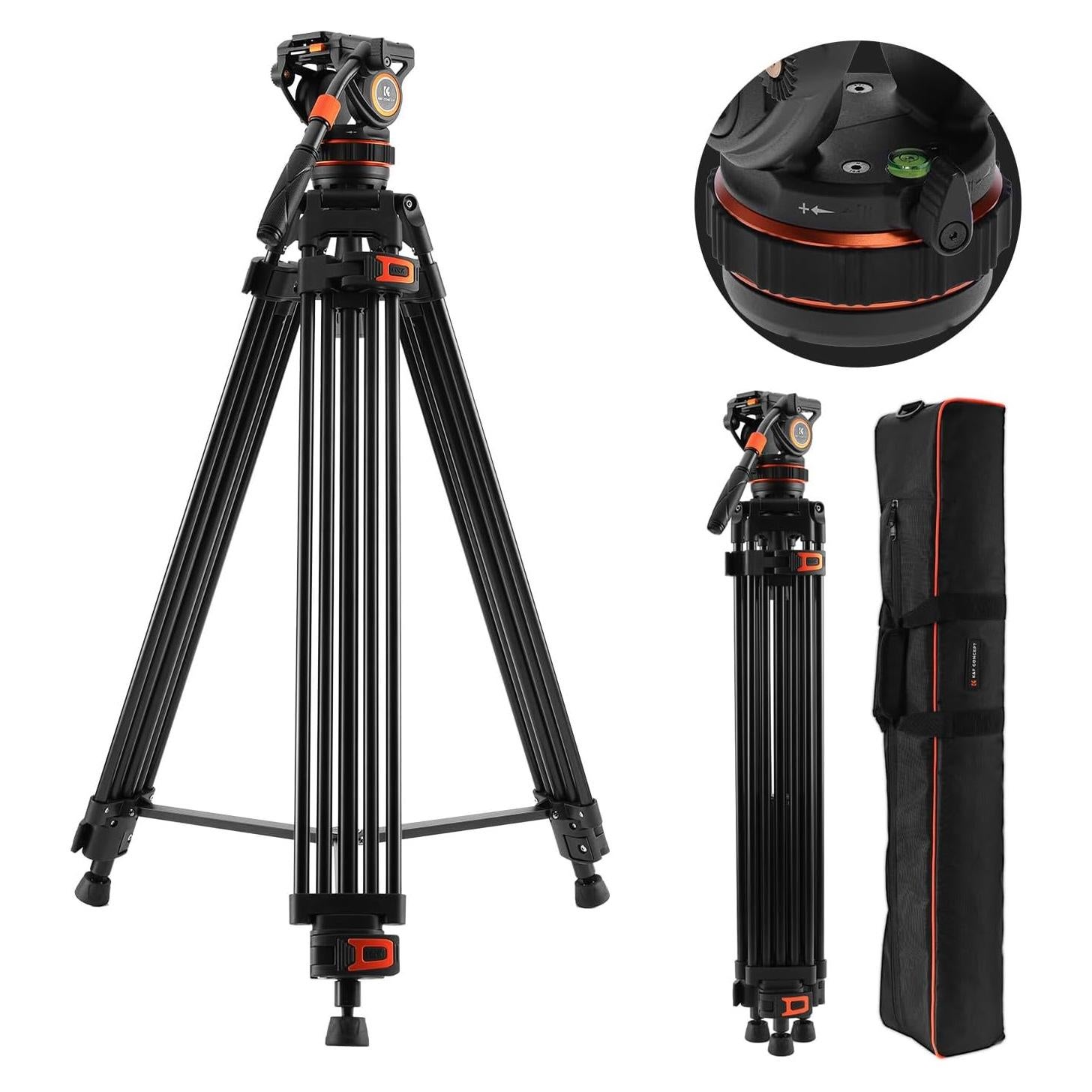 Trípode de Video K&F Concept 191cm con Cabezal Fluido 8kg