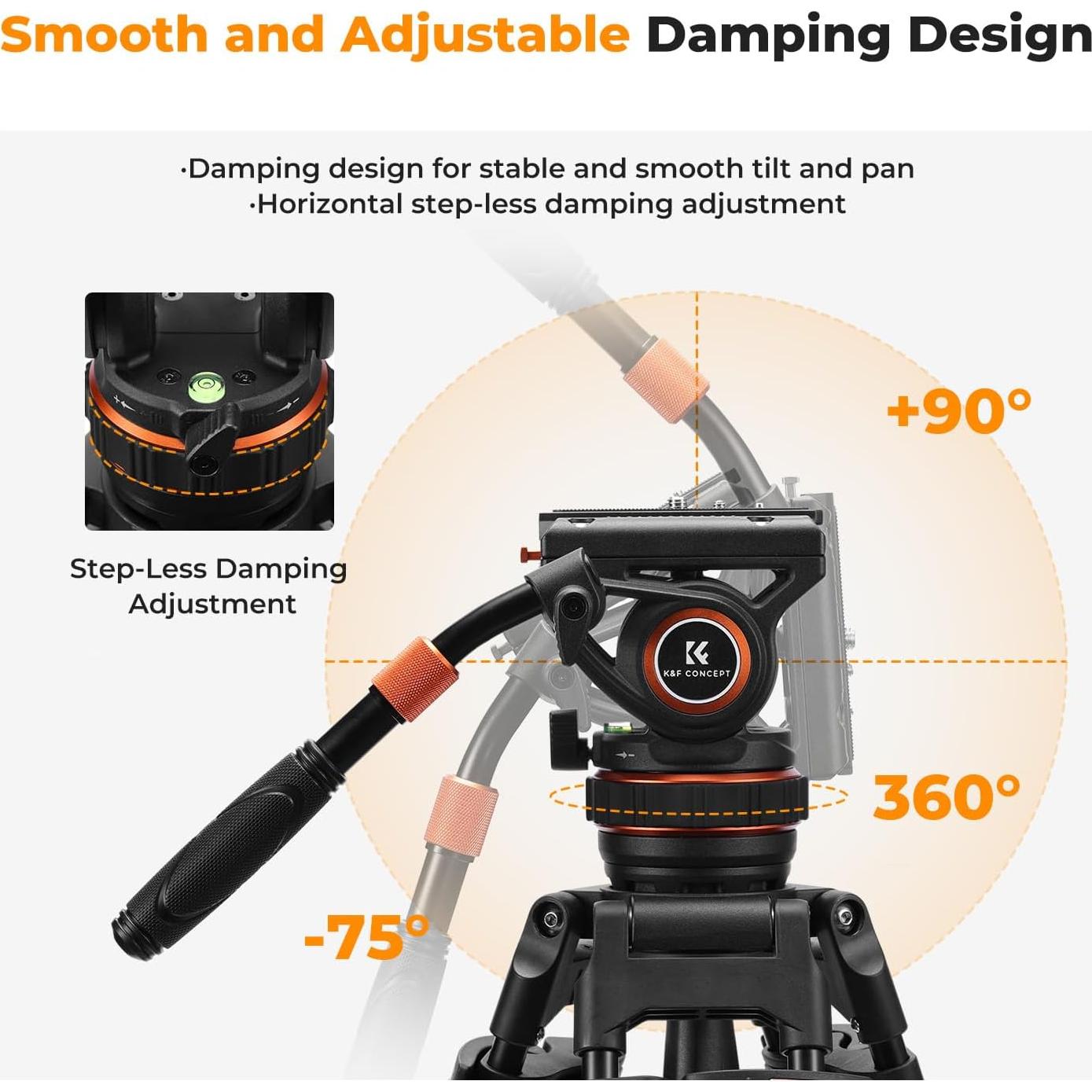 Trípode de Video K&F Concept 191cm con Cabezal Fluido 8kg