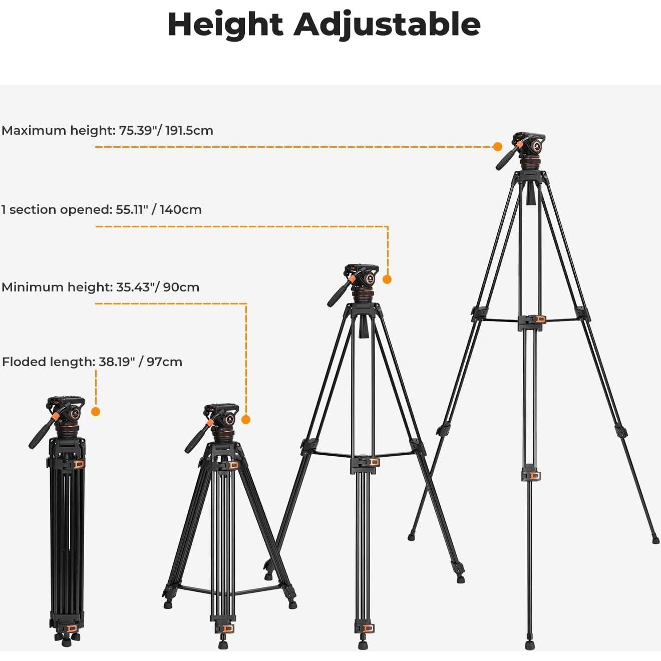 Trípode de Video K&F Concept 191cm con Cabezal Fluido 8kg