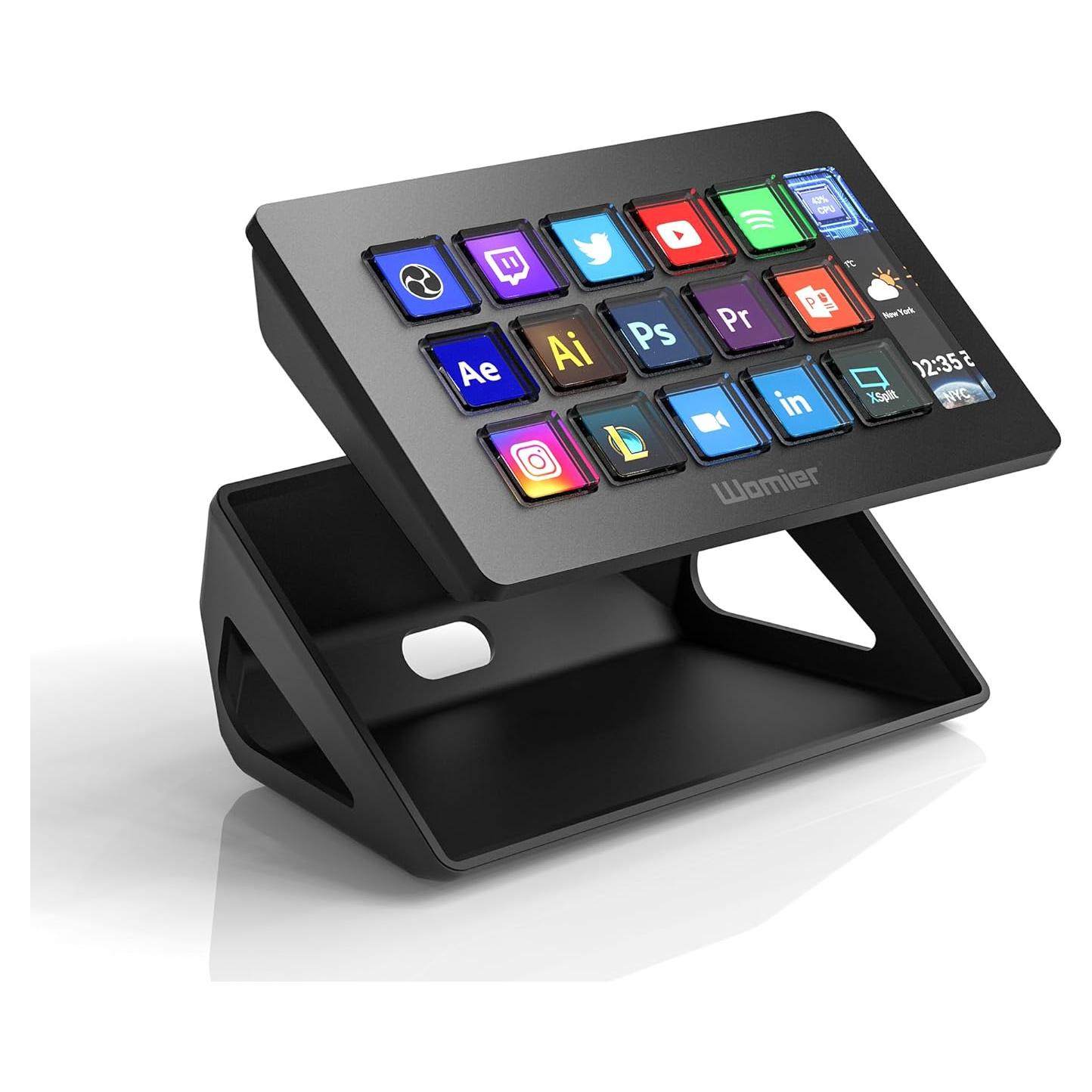 D15 Stream Controller, Production Console for Livestream Audio Video Design, 15 Custom Macro LCD Keys, 1 Side Info Screen Display, Trigger Actions in OBS Studio Streamlabs Twitch YouTube, Black