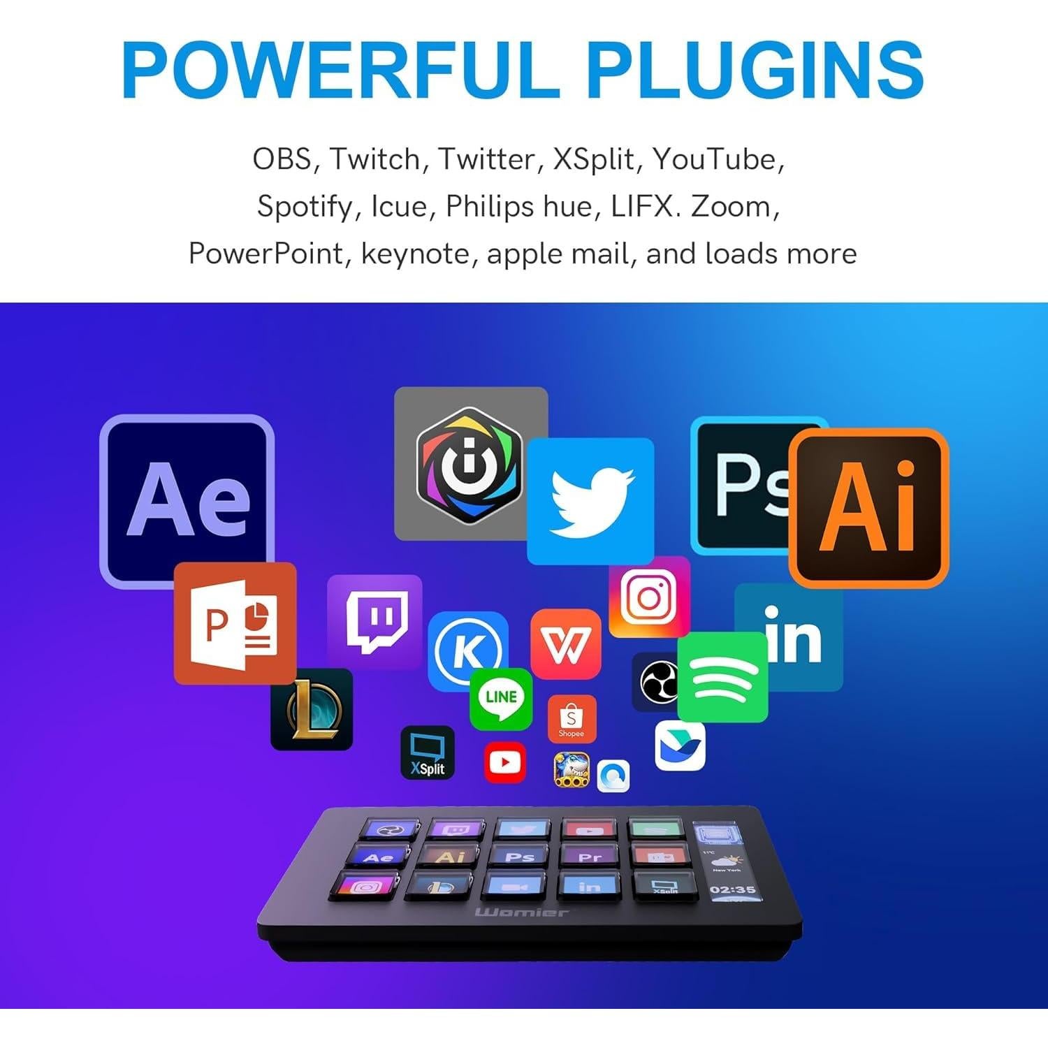 D15 Stream Controller, Production Console for Livestream Audio Video Design, 15 Custom Macro LCD Keys, 1 Side Info Screen Display, Trigger Actions in OBS Studio Streamlabs Twitch YouTube, Black