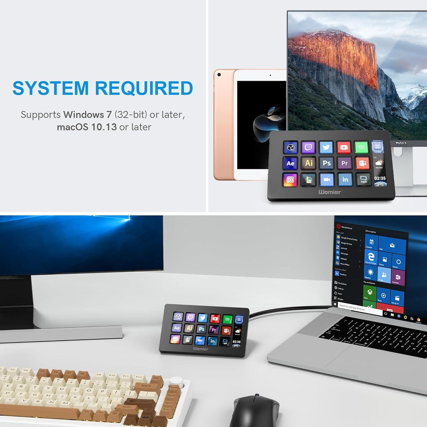 D15 Stream Controller, Production Console for Livestream Audio Video Design, 15 Custom Macro LCD Keys, 1 Side Info Screen Display, Trigger Actions in OBS Studio Streamlabs Twitch YouTube, Black