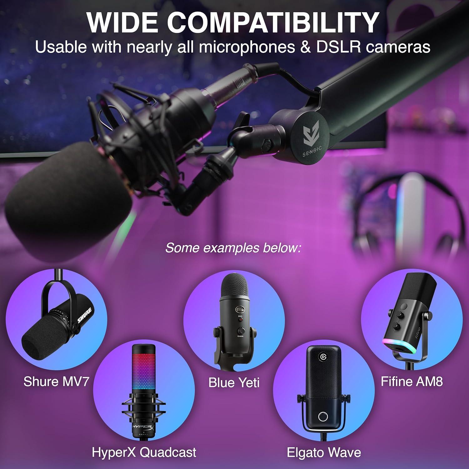 Brazo de Micrófono SA-30 Negro con Elevador 15 cm y Adaptadores