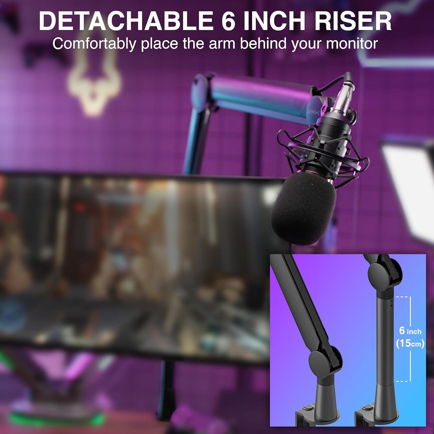 Brazo de Micrófono SA-30 Negro con Elevador 15 cm y Adaptadores