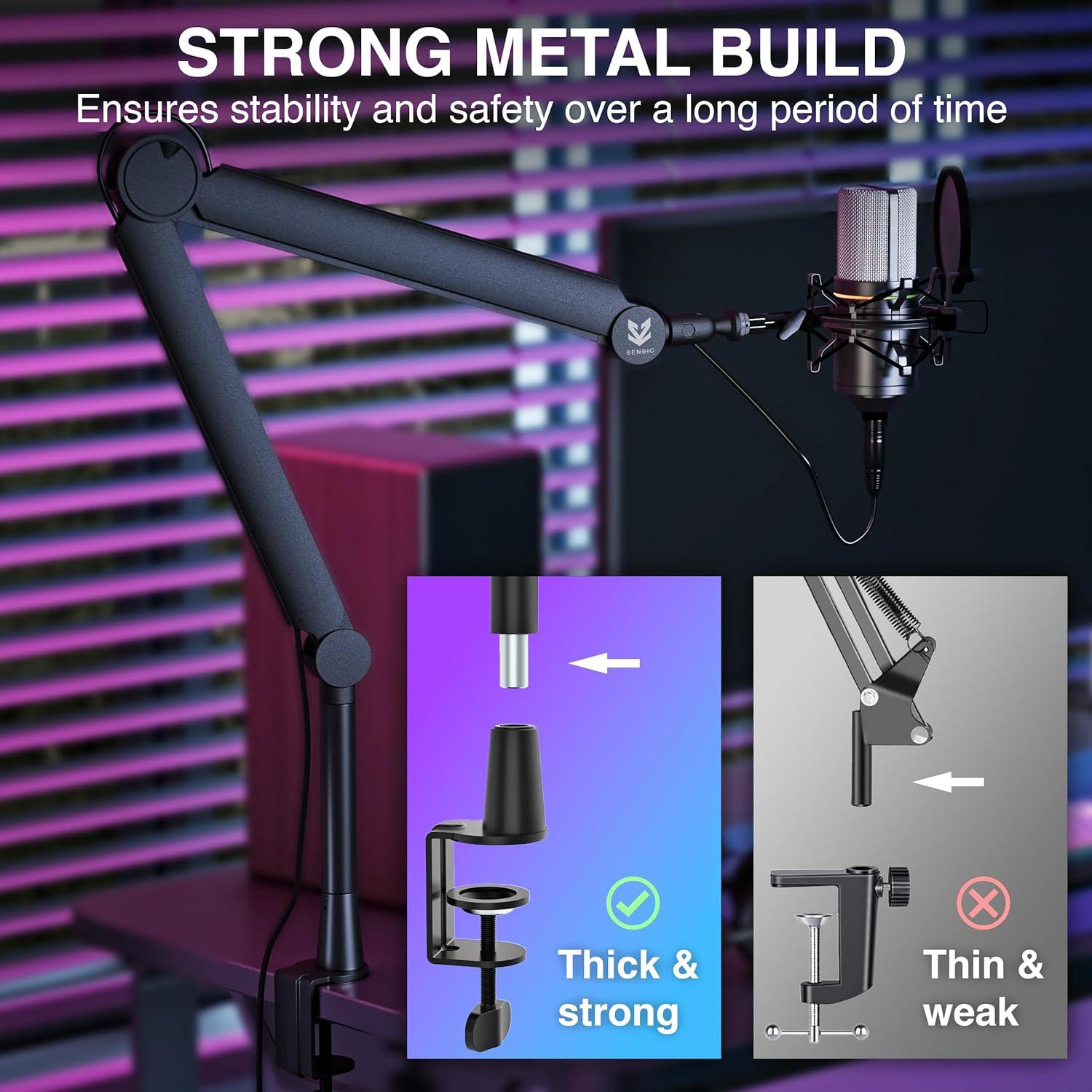 Brazo de Micrófono SA-30 Negro con Elevador 15 cm y Adaptadores