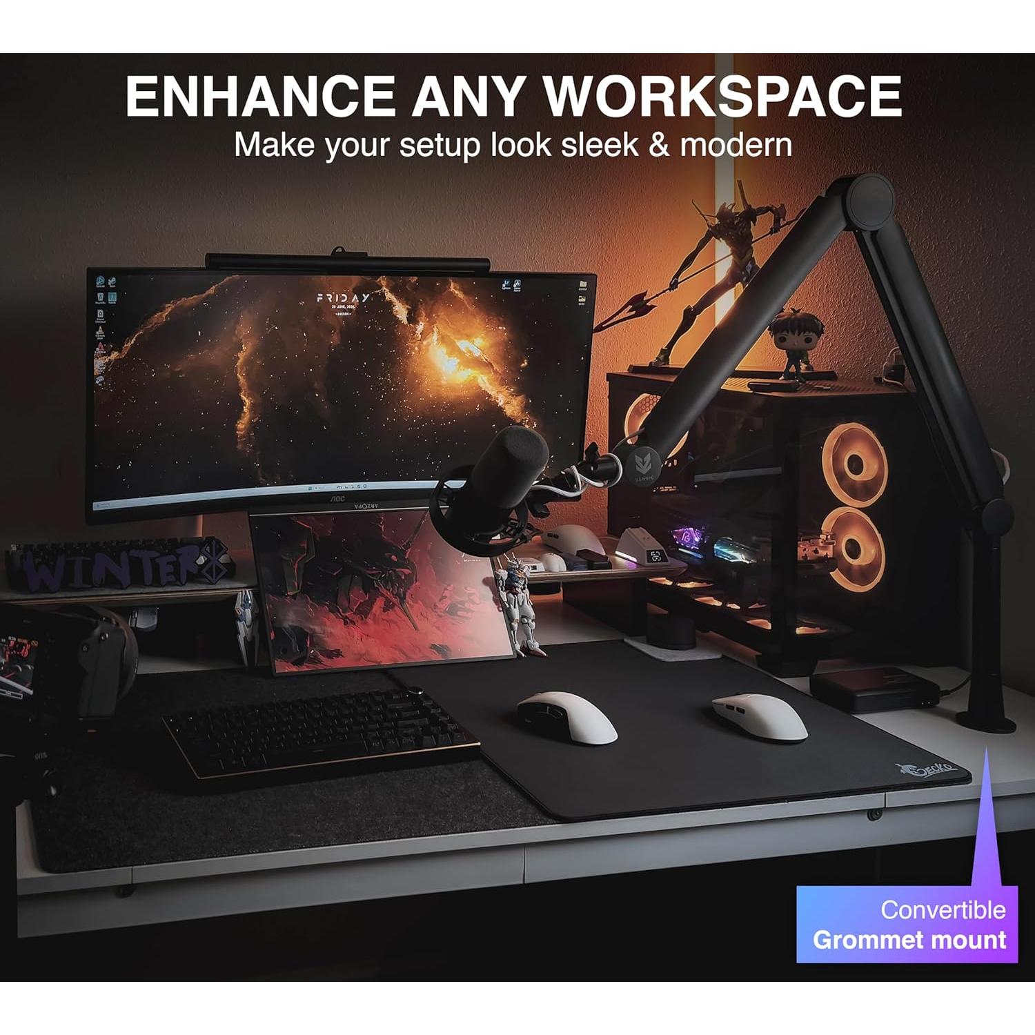 Brazo de Micrófono SA-30 Negro con Elevador 15 cm y Adaptadores