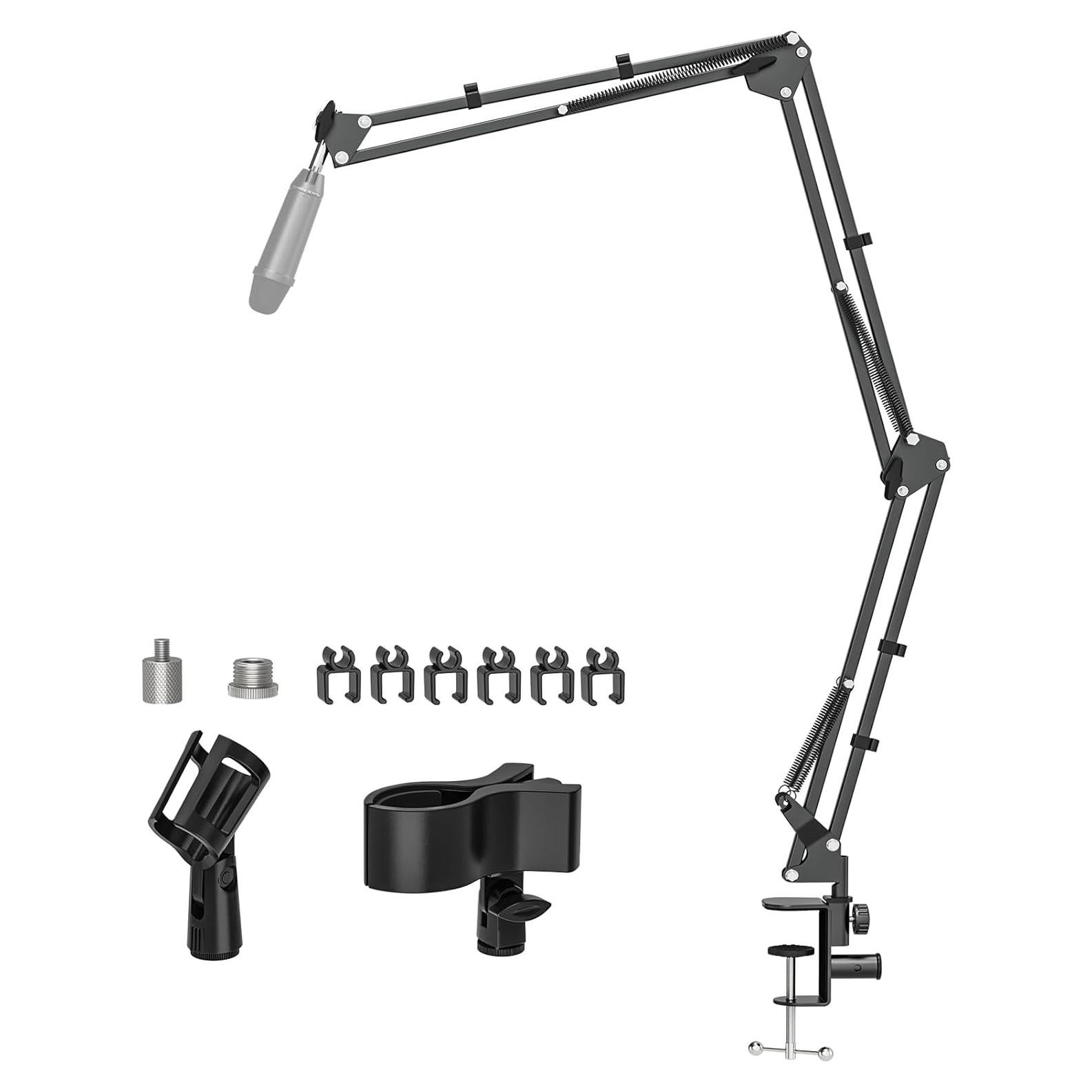 Brazo de Micrófono Profesional Aluminio Negro con Adaptadores
