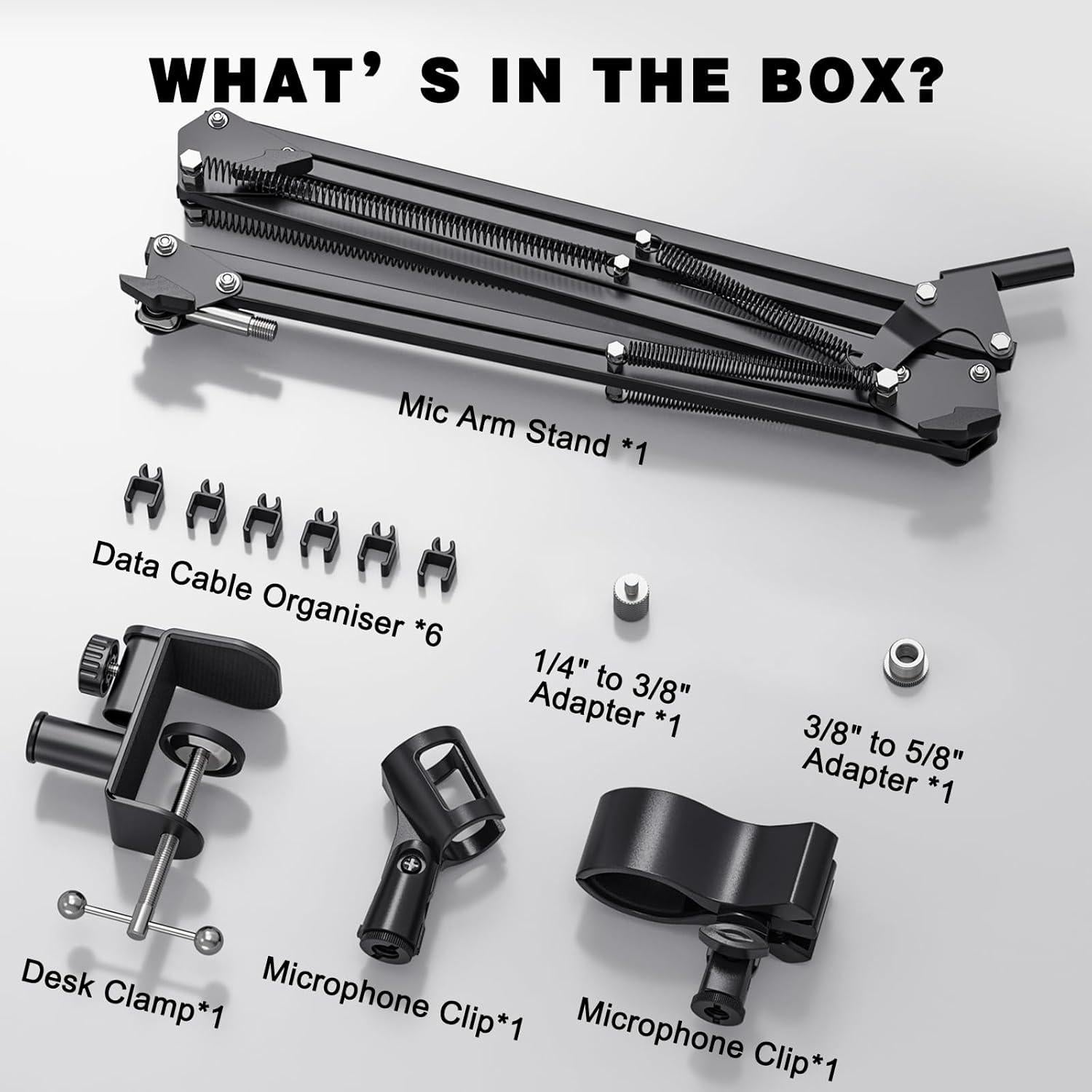 Brazo de Micrófono Profesional Aluminio Negro con Adaptadores