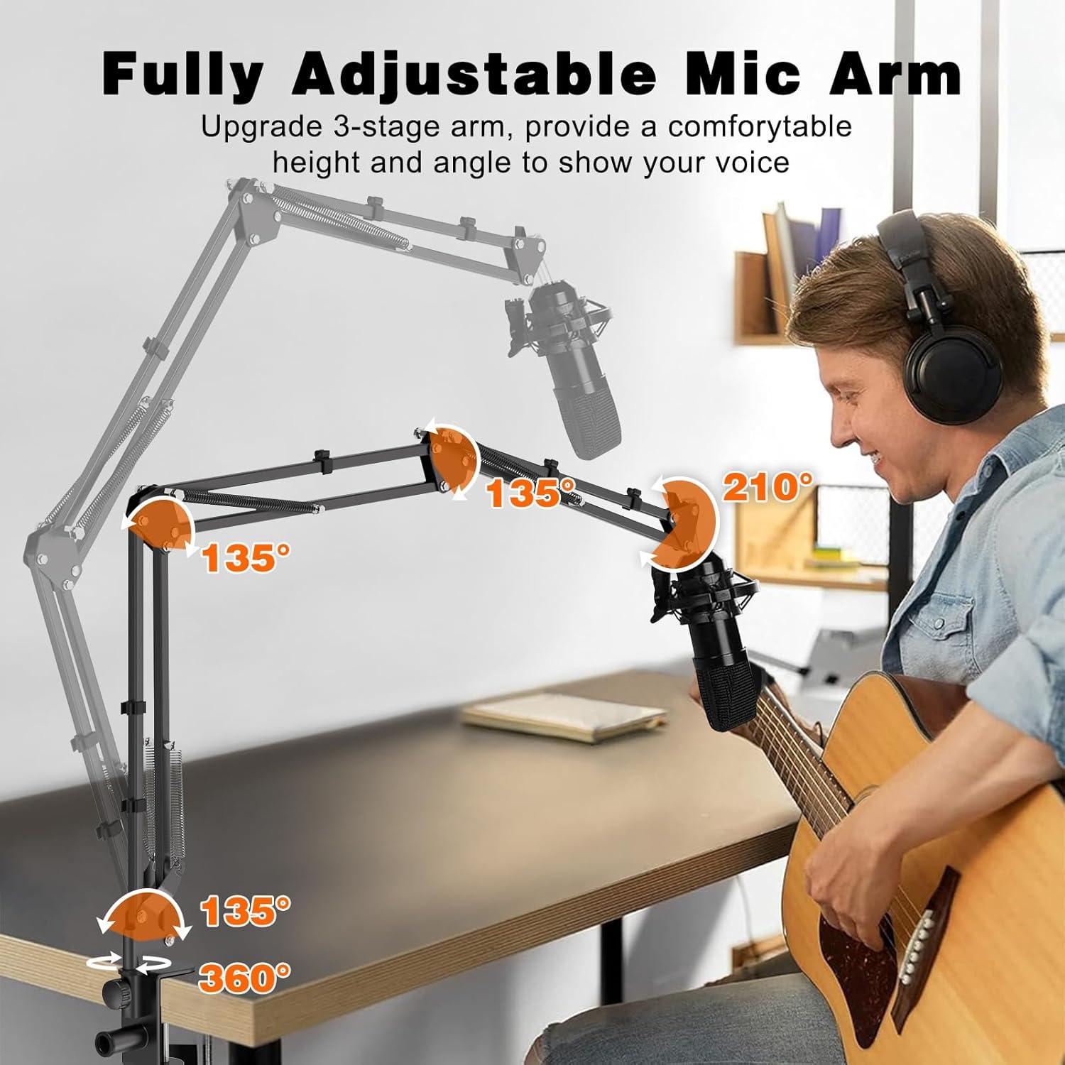 Brazo de Micrófono Profesional Aluminio Negro con Adaptadores