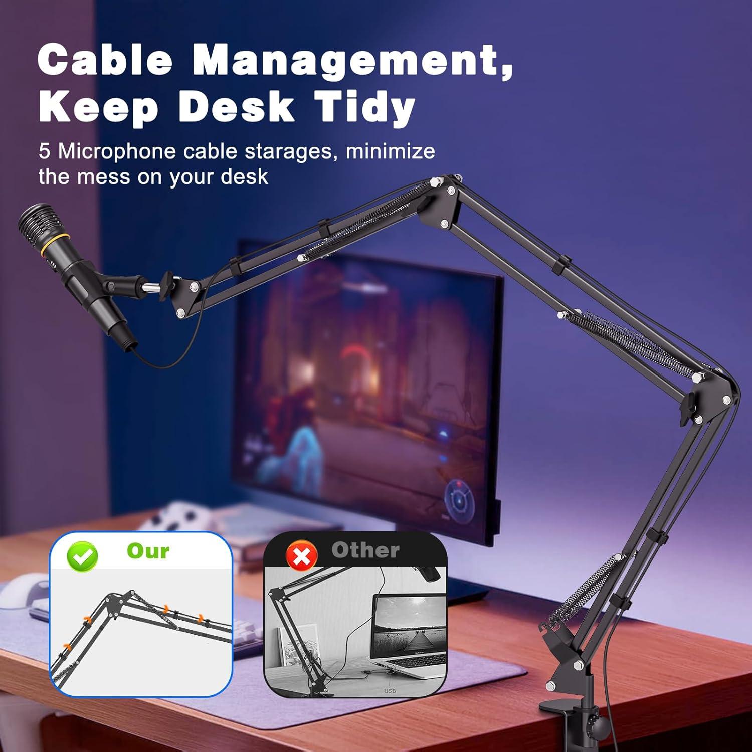 Brazo de Micrófono Profesional Aluminio Negro con Adaptadores