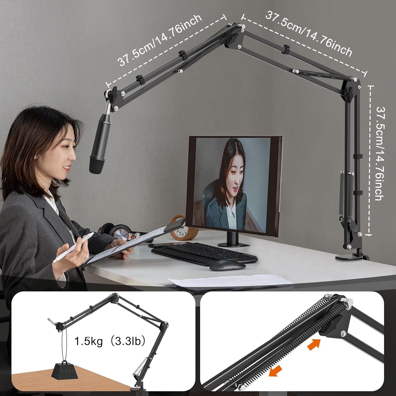 Brazo de Micrófono Profesional Aluminio Negro con Adaptadores