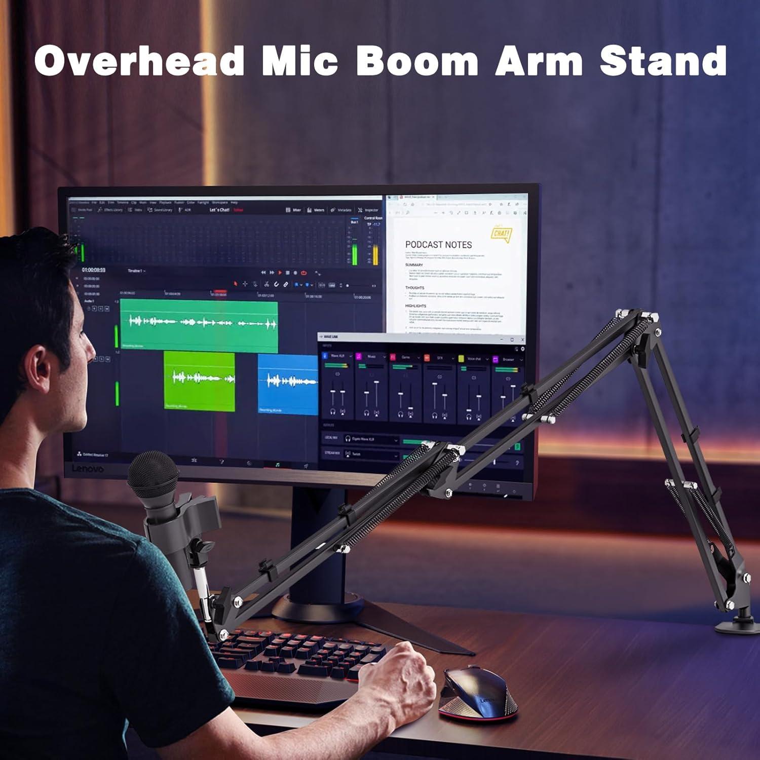 Brazo de Micrófono Profesional Aluminio Negro con Adaptadores