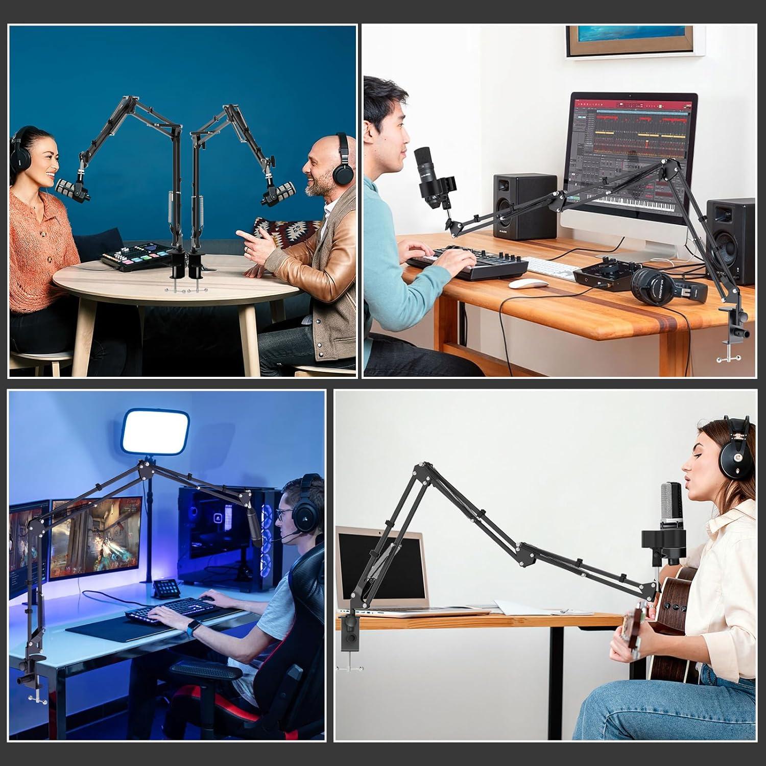 Brazo de Micrófono Profesional Aluminio Negro con Adaptadores