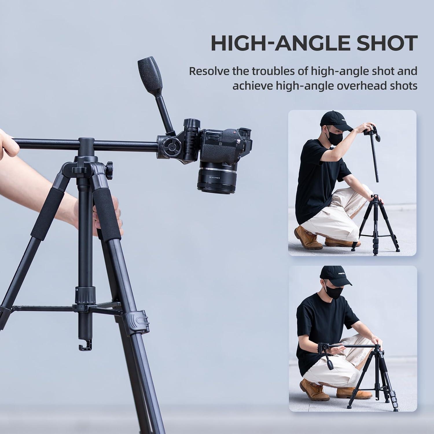 Ambitful 62" Professional Camera Tripod, Black - Removable Horizontal Mount for DSLR/Phone/Camcorder/Spotting Scopes, Tall Video Recording