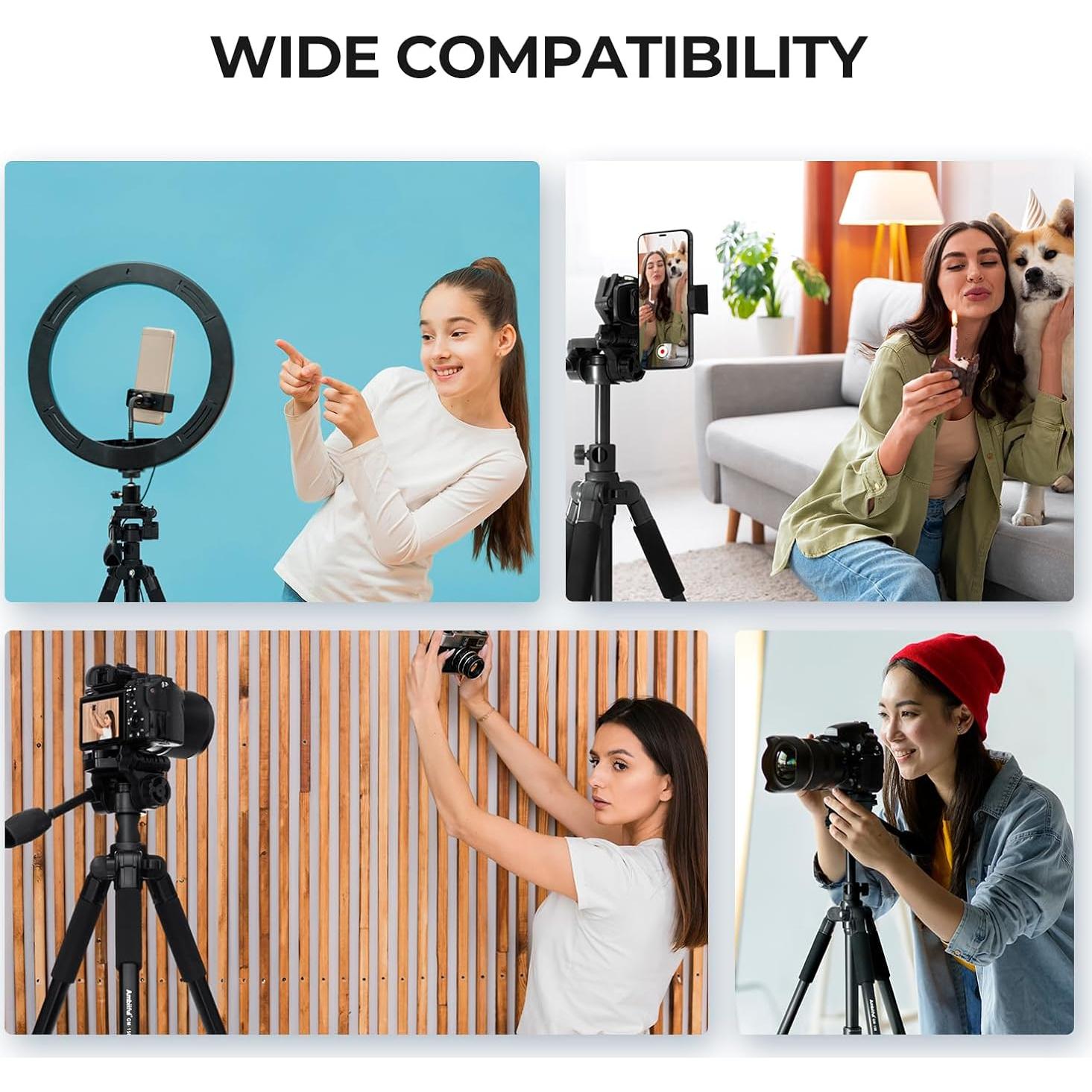 Ambitful 62" Professional Camera Tripod, Black - Removable Horizontal Mount for DSLR/Phone/Camcorder/Spotting Scopes, Tall Video Recording