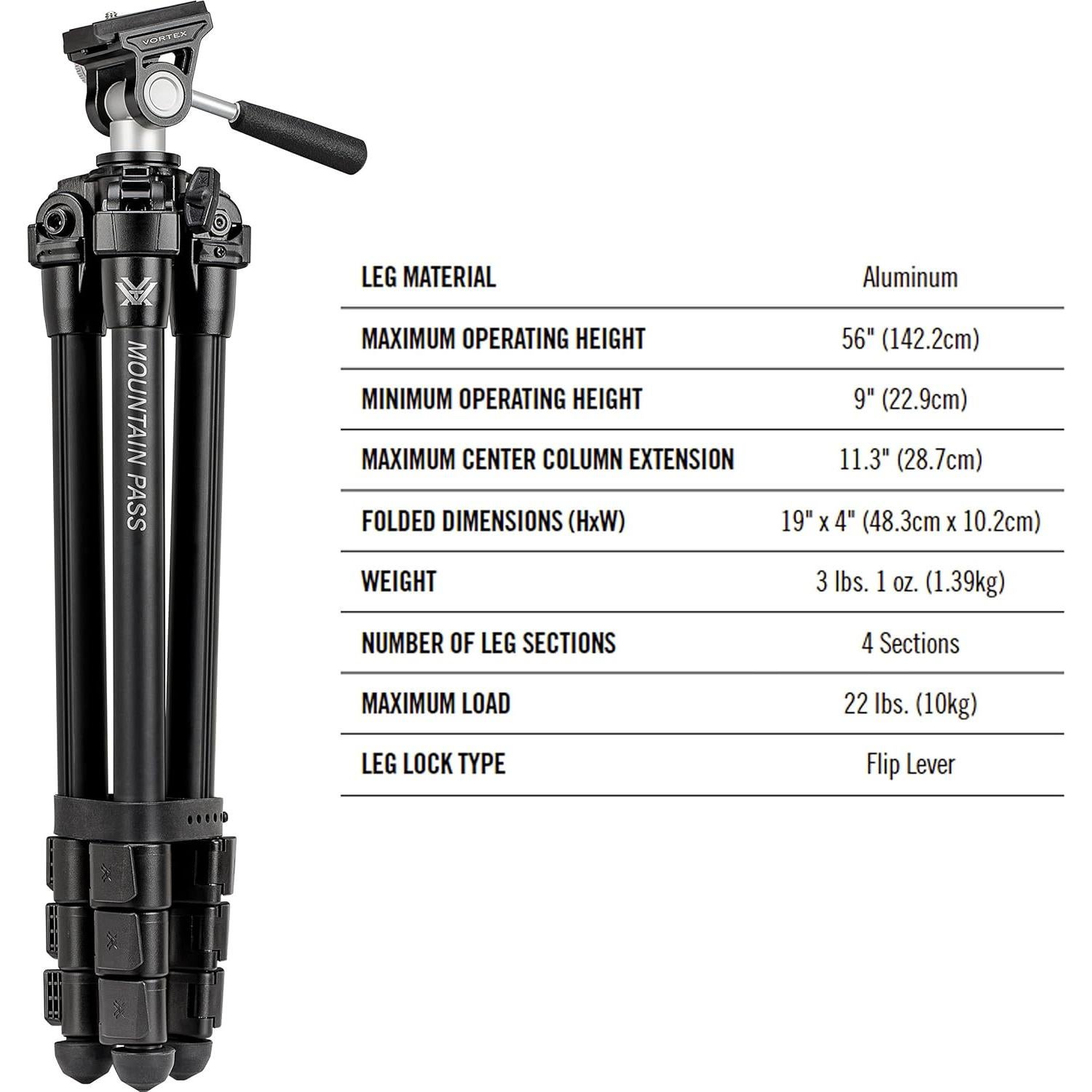 Trípode Vortex Optics Mountain Pass de Aluminio 10kg