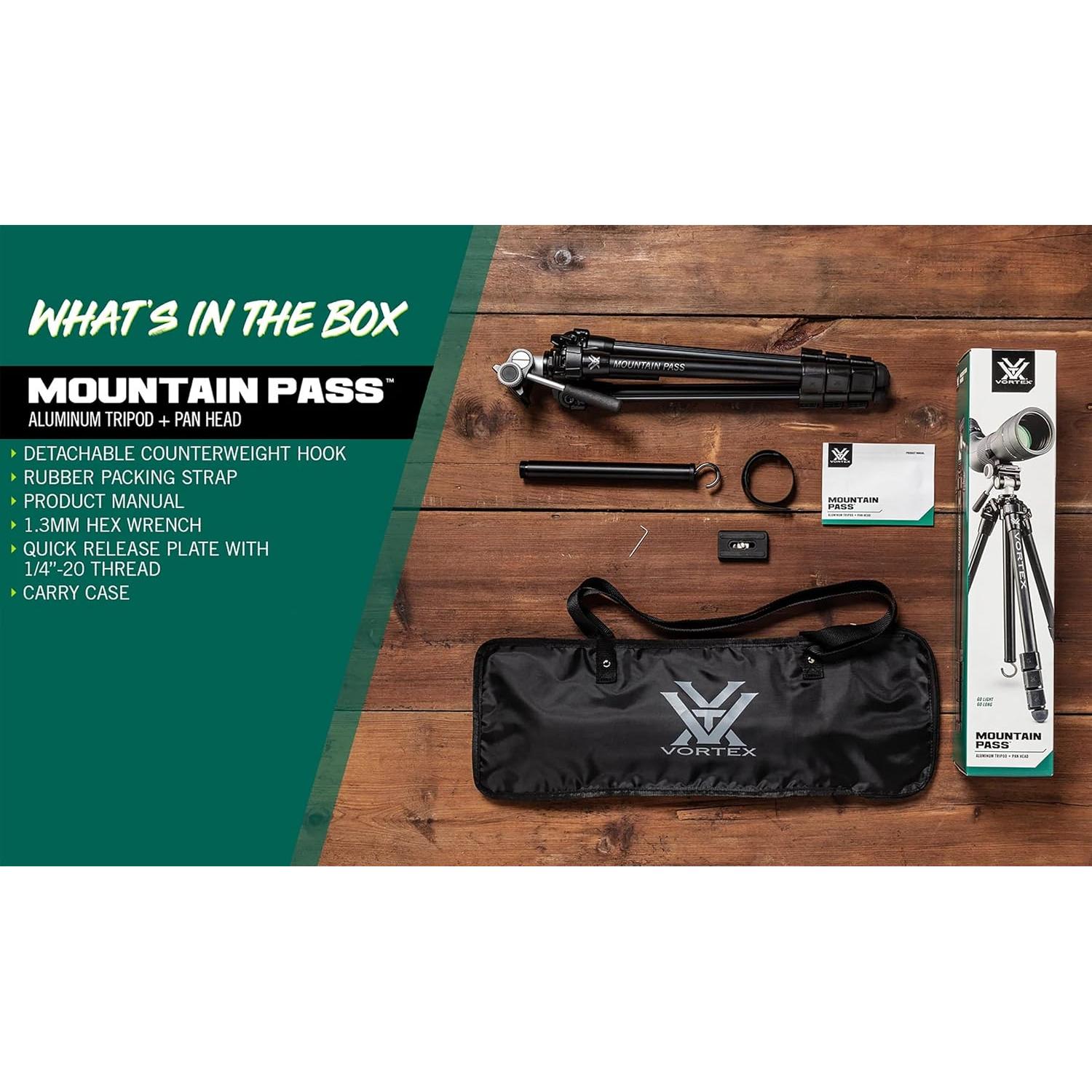 Trípode Vortex Optics Mountain Pass de Aluminio 10kg