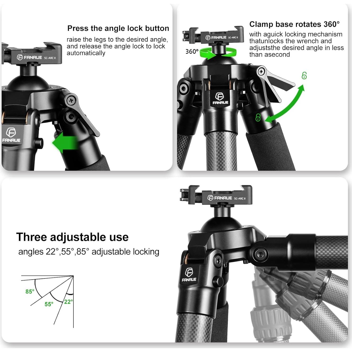 Trípode de fibra de carbono Fanaue HT-2830-30 para caza
