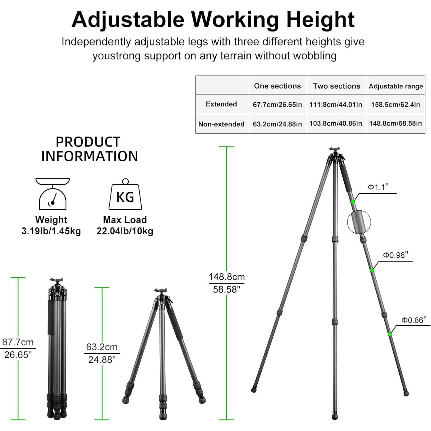 Trípode de fibra de carbono Fanaue HT-2830-30 para caza