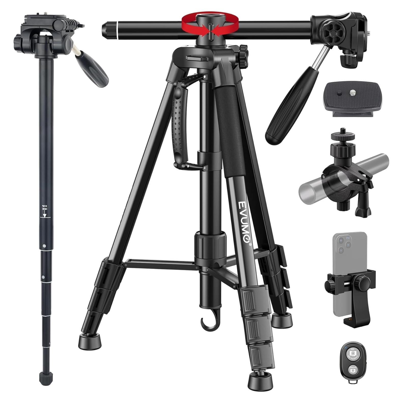 Trípode Profesional EVUMO HF3 para Cámara y Teléfono 65.7"