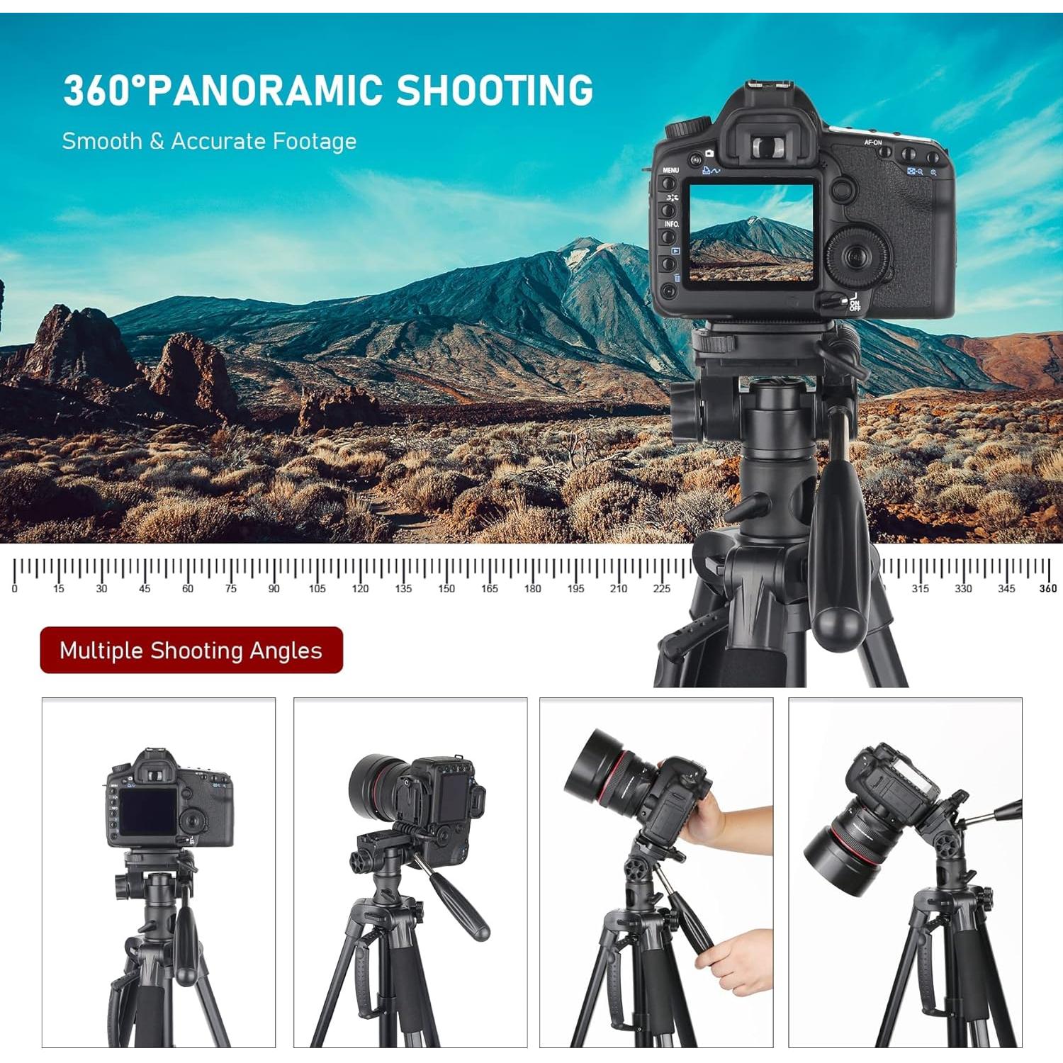 Trípode Profesional EVUMO HF3 para Cámara y Teléfono 65.7"