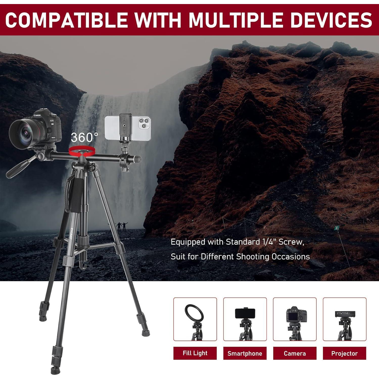 Trípode Profesional EVUMO HF3 para Cámara y Teléfono 65.7"