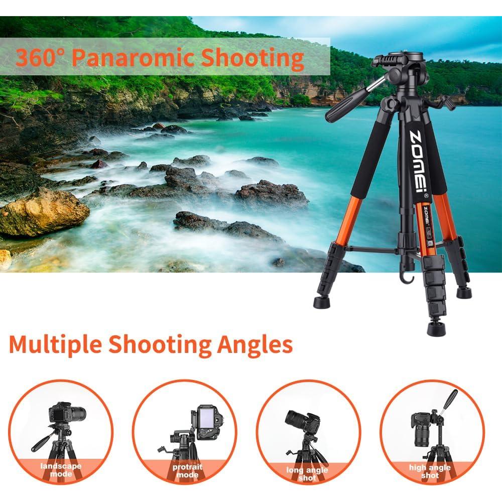 Trípode para cámaras Q188 Naranja 187.96 cm con soporte para teléfono