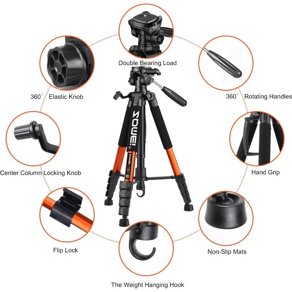 Trípode para cámaras Q188 Naranja 187.96 cm con soporte para teléfono