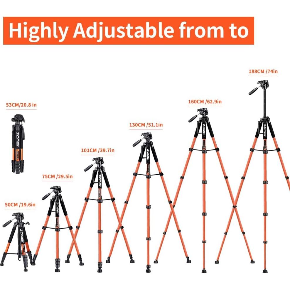 Trípode para cámaras Q188 Naranja 187.96 cm con soporte para teléfono