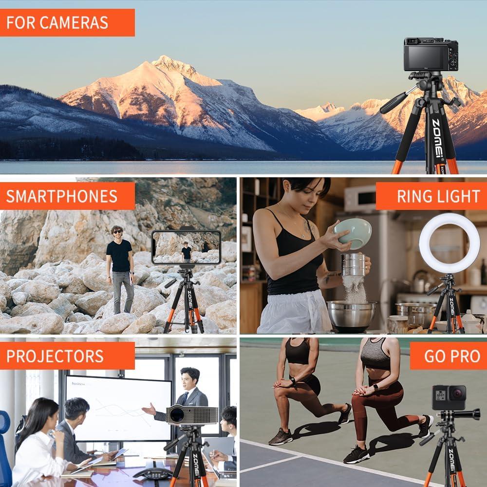 Trípode para cámaras Q188 Naranja 187.96 cm con soporte para teléfono