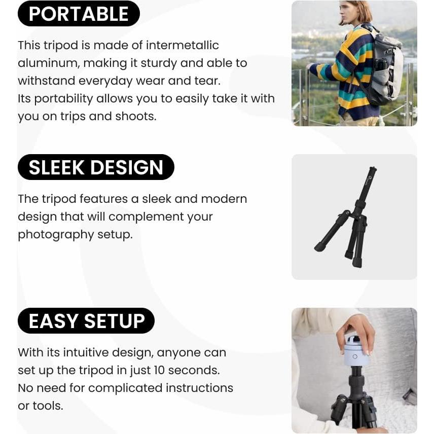 Pivo 63" Extendable Cell Phone & Camera Tripod with Sturdy, Lightweight, Portable, Foldable Stand for Video Recording with Universal 1/4"" Thread for DSLR, Smartphone, Action Camera & Pivo Pods