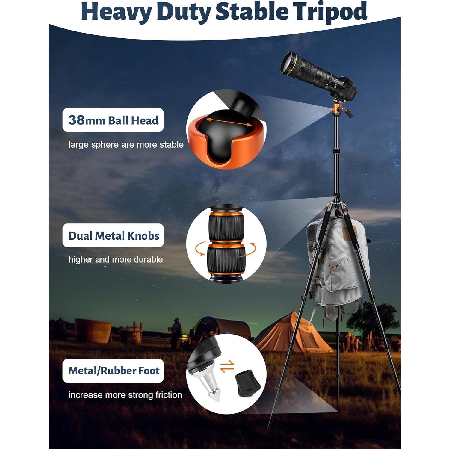 Trípode JOILCAN 83" Aluminio para Cámara DSLR y Monopod